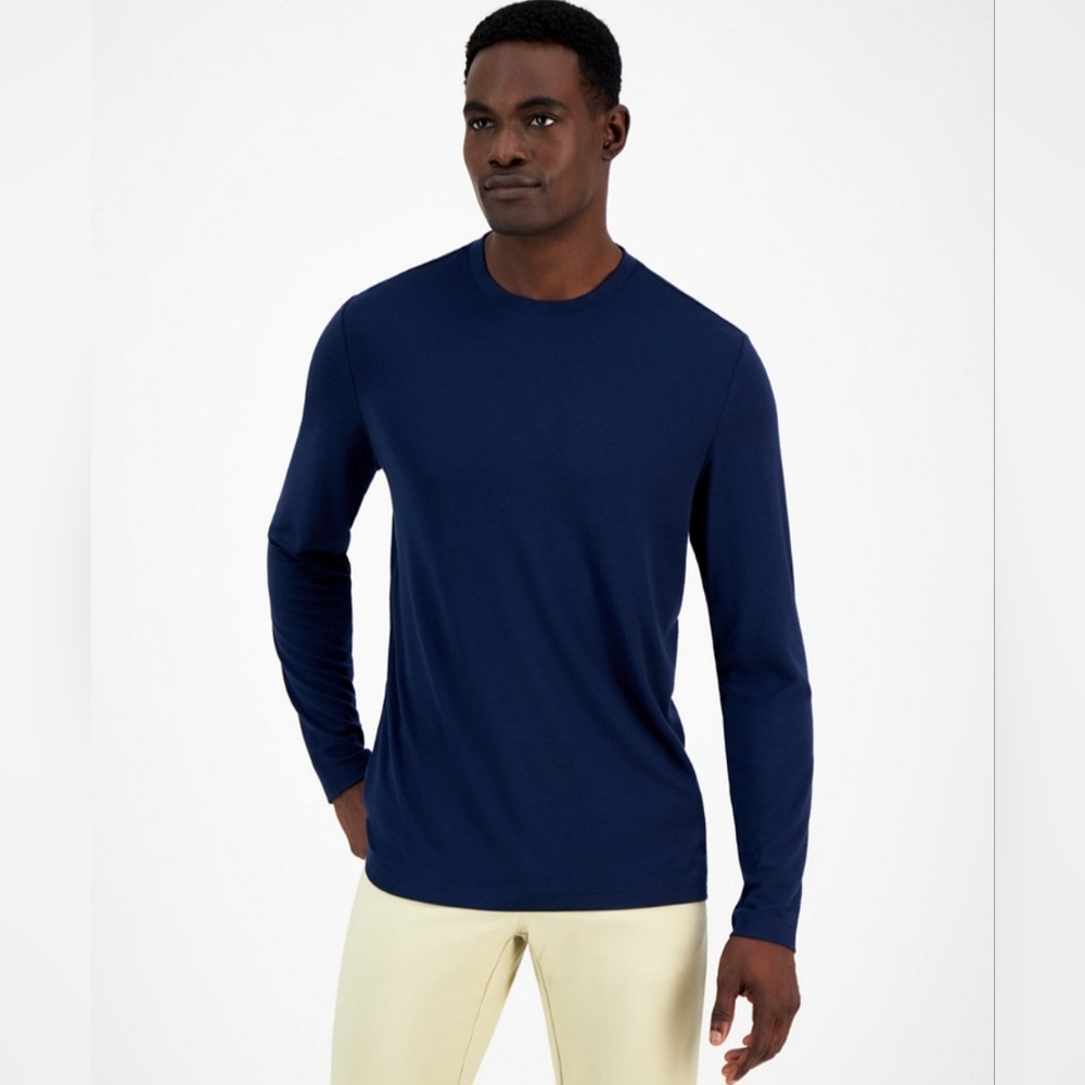 Alfani Alfatech Long Sleeve Crewneck T-Shirt  Neo Navy Size XL